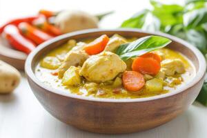 Chicken curry with potatoes and carrots in a bowl photo