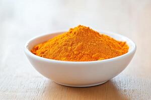 Turmeric powder in a bowl on a wooden table photo