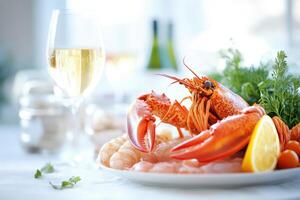 A plate with lobster and shrimp on it photo
