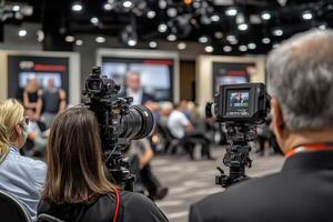 A group of people watching a conference photo