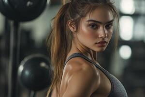 A beautiful young woman in a gym photo