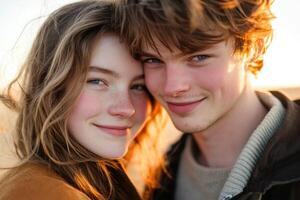 A young couple posing for a photo in the desert