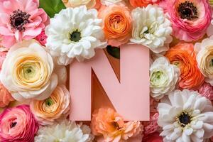 The letter n is surrounded by flowers photo