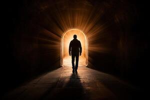 A man standing in front of an open door photo