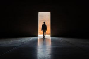 A man standing in front of an open door photo