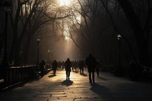 People walking in the park at sunset photo