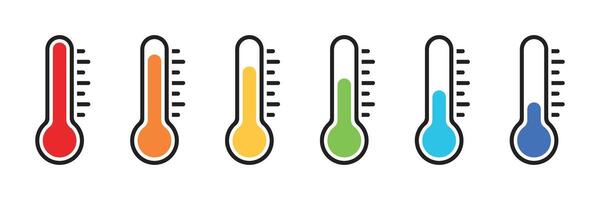 Thermometer icon set in flat style. Climate control illustration on isolated background. Weather change sign business concept. vector