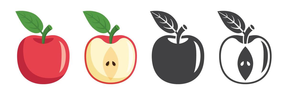 Apple fruit icon set in flat style. Healthy dessert illustration on isolated background. Fresh food sign business concept.