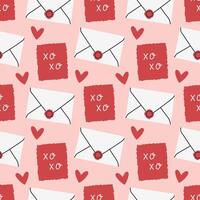 Envelope seamless pattern on pink. Valentines day mail. Simple opened and closed envelopes, decorated with hearts. Holiday background for wrapping, textile vector