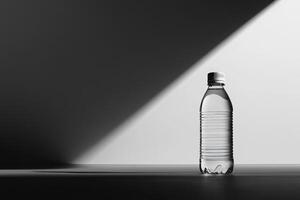 Single Plastic Water Bottle on a Gray Surface with Shadow photo
