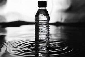 A Water Bottle Floating on a Rippled Surface photo