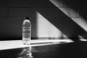 Water Bottle in a Beam of Light Against a Brick Wall photo