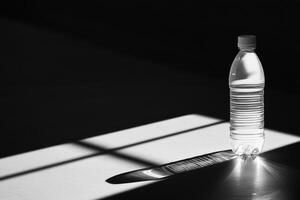 A Plastic Water Bottle Standing in a Beam of Sunlight photo