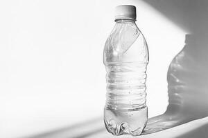 A Single Plastic Water Bottle with a White Cap and Shadow photo