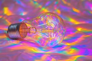 A Light Bulb On A Holographic Fabric Surface photo