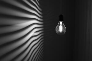 A Single Light Bulb Hanging Against a Wall with Curved Shadows photo