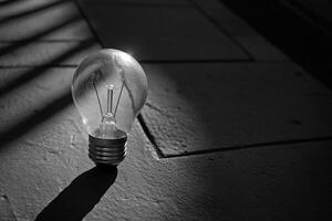 A Single Light Bulb on a Concrete Surface in Black and White photo