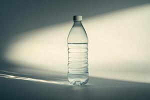A Single Water Bottle on a Light and Shadowed Surface photo