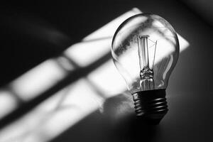 A Light Bulb in a Beam of Light with a Shadow of a Window on a Wall photo