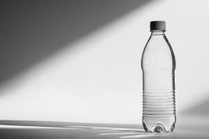 A Single Plastic Water Bottle with Condensation on a White Background photo