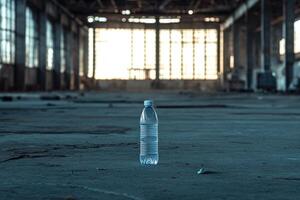 A Single Water Bottle in an Abandoned Building photo