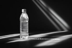 A Single Water Bottle Standing in a Beam of Light photo