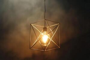 Geometric Cage Pendant Light with Illuminated Bulb photo