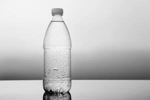 A Cold Bottle of Water with Condensation on a White Surface photo