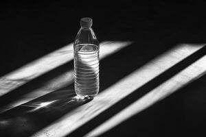 Water Bottle with Light Streaks on Dark Surface photo