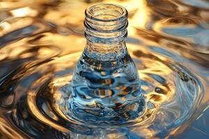 Glass Bottle Neck Submerged in Water with Golden Reflections photo