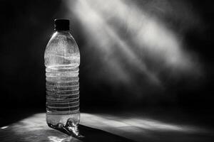Single Water Bottle with Dramatic Lighting and Smoke Effect photo