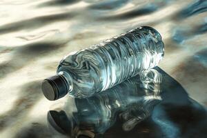 A Single Water Bottle Lying on a Marble Surface photo