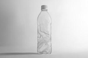 Crushed Plastic Water Bottle with White Cap on White Background photo
