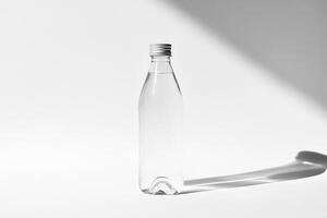 A Clear Glass Bottle with a Silver Lid on a White Background photo