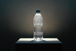 A Single Bottle of Sparkling Water on a White Platform photo