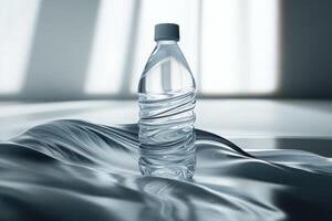 A Water Bottle Stands on Abstract Rippled Surface photo