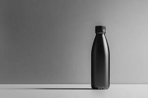 Black Plastic Bottle with a Matte Finish on a White Surface photo