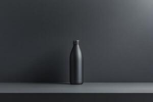 Black Matte Bottle on a Dark Shelf photo