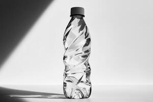 Twisted Plastic Water Bottle with White Cap on White Background photo