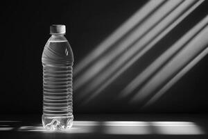 A Single Plastic Water Bottle with White Cap in Shadowy Setting photo