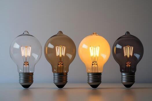 Four Edison Light Bulbs in a Row with One Lit photo