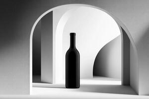 Black Wine Bottle in a Minimalist White Archway Setting photo