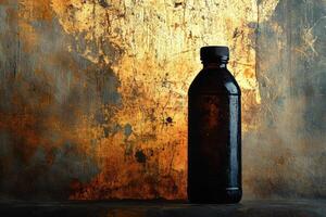 A Glass Bottle Against a Rusted Metal Background photo
