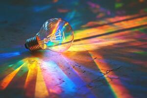 Lightbulb Casting Rainbow Reflections on a Surface photo