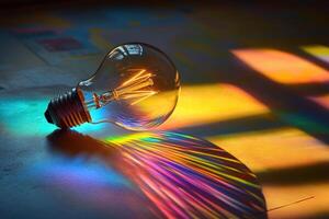 Lightbulb Casting a Rainbow Spectrum on a Surface photo