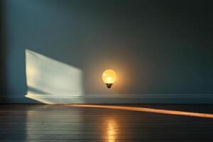 A Single Lightbulb Illuminates a Room with a Wooden Floor photo