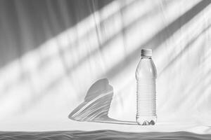 Water Bottle with Light and Shadow on White Fabric photo