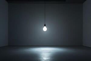 A Single Lightbulb Illuminating a Dark Room photo