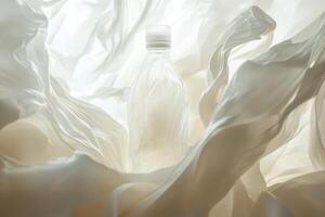 A Plastic Water Bottle Surrounded by Draped White Fabric photo