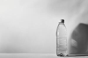 A Single Plastic Water Bottle with a White Lid on a White Surface photo